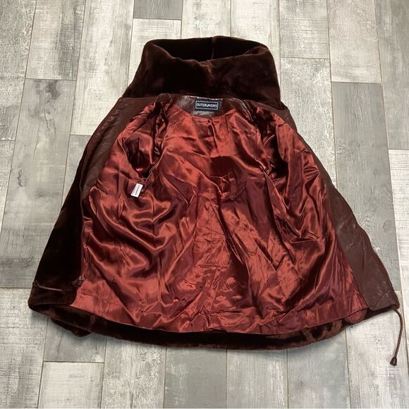 Vintage 70s Faux Fur Coat Brown Hood Full Oversized Jacket Bubble Sleeve Loeve M - Picture 13 of 16